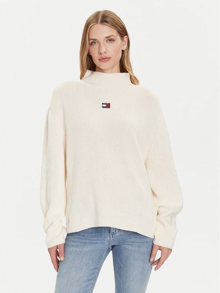 Tommy Jeans Sweter Badge DW0DW21676 Écru Relaxed Fit. Swetry Tommy Jeans, xs, bez wzorów, z bawełny, bez ramiączek. Za 279.99 zł.