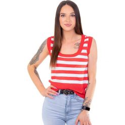 Czerwono biała bluzka bezrękawnik H-2 UB11 L/XL. Białe bluzki Pantofelek24, l, bez wzorów, bez kołnierzyka, bez ramiączek. Za 9.90 zł.
