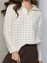 Ażurowy sweter chunky - kremowy. Białe swetry Sinsay, l, w ażurowe wzory, bez ramiączek. Za 69.99 zł.