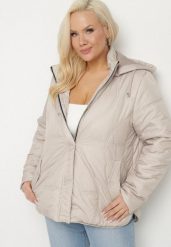 Beżowa Pikowana Kurtka z Odpinanym Kapturem i Kieszeniami Vilbia. Brązowe kurtki Born2be, plus size, bez wzorów, z jeansu, eleganckie. Za 219.99 zł.