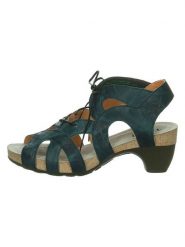 Think! Skórzane sandały "Traudi" w kolorze zielonym rozmiar: 37. Zielone sandały Think!, bez wzorów, z otwartym noskiem, bez obcasa, na koturnie, bez zapięcia. Za 305.92 zł.