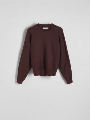 Sweter regular z wiskozą - ciemnobrązowy. Brązowe swetry Reserved, l, bez wzorów, z dzianiny, bez ramiączek. W wyprzedaży za 69.99 zł.