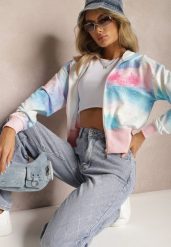Różowo-Niebieska Krótka Bluza z Kapturem Wzorem Tie-Dye i Szerokim Ściągaczem Therini. Czerwone bluzy Renee, l, bez wzorów, bez ramiączek, z kapturem. W wyprzedaży za 55.99 zł.