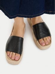 Calvin Klein Klapki Flatf Espa Mule Lth Mg HW0HW03027 Czarny. Czarne klapki Calvin Klein, bez wzorów, ze skóry, bez obcasa, bez zapięcia. Za 258.99 zł.