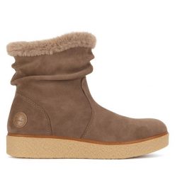 Botki Rieker. Brązowe botki Rieker, bez wzorów, bez obcasa, na płaskiej podeszwie, bez zapięcia. Za 351.99 zł.