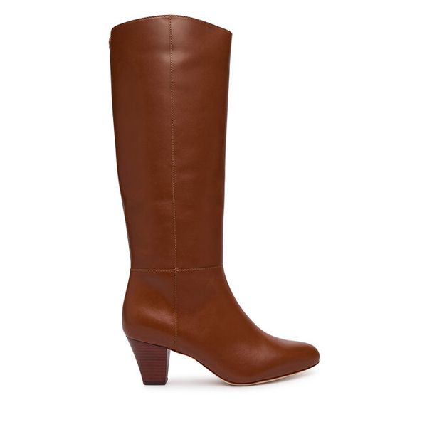 Kozaki LAUREN RALPH LAUREN. Brązowe kozaki Lauren Ralph Lauren, bez wzorów, bez obcasa, na słupku, bez zapięcia. Za 1,499.00 zł.