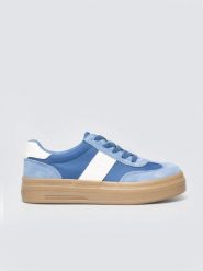 Sneakersy damskie ze skórzanymi wstawkami niebieskie TT274165 401. Niebieskie buty sportowe lifestyle BIG STAR, bez wzorów, z gumy, sportowe, z okrągłym noskiem, bez zapięcia. Za 179.99 zł.