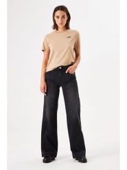 Garcia Dżinsy "Celia" - Wide fit - w kolorze czarnym rozmiar: W29. Czarne jeansy Garcia, z aplikacjami, ze skóry, klasyczne, z podwyższonym stanem. Za 206.42 zł.