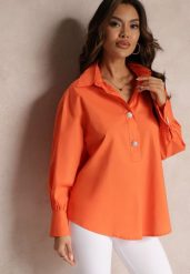 Pomarańczowa Koszula Bawełniana i Trapezowa Nene. Brązowe koszule Renee, l, bez wzorów, z bawełny, eleganckie, bez kołnierzyka, bez ramiączek. W wyprzedaży za 119.99 zł.