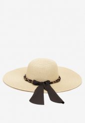 Czarno-Beżowy Kapelusz ze Splecioną Apaszką Boho z Naturalnej Plecionki Aielis. Czarne kapelusze Renee, bez wzorów, boho. W wyprzedaży za 29.99 zł.
