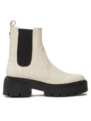 Guess Sztyblety Shuze FLTSHU FAL10 Biały. Białe botki Guess, z aplikacjami, ze skóry, bez obcasa, na płaskiej podeszwie, bez zapięcia. Za 329.99 zł.