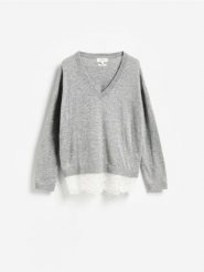 Sweter z wełną - szary. Szare swetry Reserved, l, bez wzorów, z dzianiny, bez ramiączek. Za 259.99 zł.