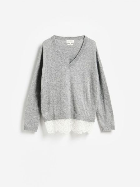 Sweter z wełną - szary. Szare swetry Reserved, l, bez wzorów, z dzianiny, bez ramiączek. Za 259.99 zł.