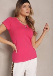 Różowy T-shirt Basic z Bawełny Liaselle. Czerwone t-shirty Renee, l, bez wzorów, z bawełny, eleganckie, bez kołnierzyka, bez ramiączek. W wyprzedaży za 23.99 zł.