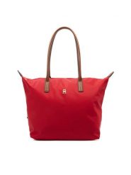 Tommy Hilfiger Torebka Popette Tote AW0AW17711 Czerwony. Czerwone shopper bag Tommy Hilfiger, bez wzorów, z materiału, bez dodatków. Za 409.99 zł.
