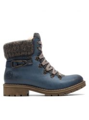 Rieker Botki Y9131-15 Niebieski. Niebieskie botki Rieker, bez wzorów, bez obcasa, na płaskiej podeszwie, bez zapięcia. Za 293.99 zł.