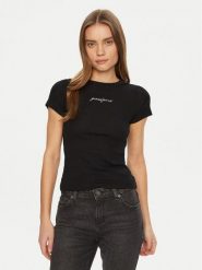Guess Jeans T-Shirt W5RI57 KA0H1 Czarny Slim Fit. Czarne t-shirty Guess Jeans, l, z aplikacjami, z bawełny, bez kołnierzyka, bez ramiączek. Za 99.99 zł.