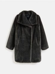 Płaszcz z imitacji futra - ciemnoszary. Szare płaszcze Reserved, l, bez wzorów, bez kaptura. Za 259.99 zł.