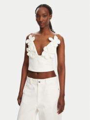 BARDOT Top 59727TB1 Biały Regular Fit. Białe topy Bardot, bez wzorów, z syntetyku, bez kołnierzyka, bez ramiączek. Za 419.99 zł.