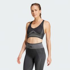Biustonosz AEROKNIT Training Light Support. Szare biustonosze sportowe adidas, bez wzorów, na fitness i siłownię, climacool (adidas). Za 229.00 zł.