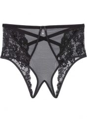 Figi ouvert z wysoką talią. Czarne figi bonprix, bez wzorów, z koronki. Za 62.99 zł.