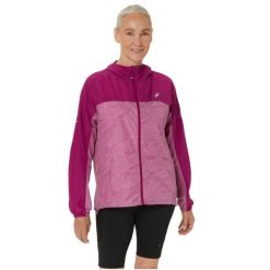 Wiatrówka Damska Fujitrail Packable Windbreaker. Fioletowe kurtki przejściowe sportowe ASICS, bez wzorów, z softshellu, bez kaptura, trekkingowe. Za 603.99 zł.