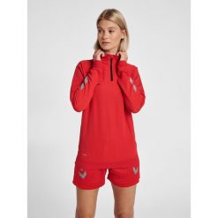 Damska bluza z zamkiem błyskawicznym Hummel Lead. Czerwone bluzy Hummel, na wiosnę, xl, bez wzorów, z elastanu, eleganckie, bez ramiączek, bez kaptura. Za 198.50 zł.
