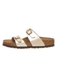 Birkenstock Klapki "Sydney" w kolorze kremowym rozmiar: 38. Brązowe klapki Birkenstock, bez wzorów, klasyczne, z otwartym noskiem, bez obcasa, bez zapięcia. Za 350.56 zł.