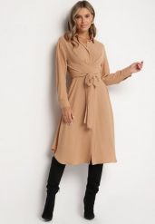 Brązowa Koszulowa Sukienka Midi z Guzikami i Materiałowym Paskiem Tetenai. Brązowe sukienki Born2be, na co dzień, l, bez wzorów, z materiału, bez kołnierzyka, bez ramiączek, midi, koszulowe. Za 74.99 zł.