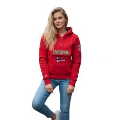 Bluza turystyczna damska Geographical Norway Gymclass. Czerwone bluzy Geographical Norway, l, bez wzorów, z poliesteru, z kapturem. Za 202.00 zł.