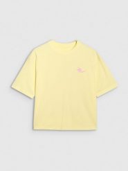 4F T-shirt oversize z nadrukiem damski - żółty XS. Żółte t-shirty sportowe 4f, uniwersalny, bez wzorów, z bawełny, bez ramiączek. Za 69.99 zł.