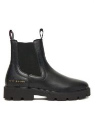 Tommy Hilfiger Sztyblety Lthr Low Chelsea FW0FW08775 Czarny. Czarne botki Tommy Hilfiger, bez wzorów, ze skóry, bez obcasa, na płaskiej podeszwie, bez zapięcia. Za 599.99 zł.