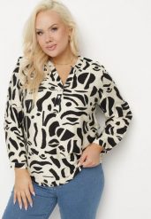 Jasnobeżowa Koszula z Wiskozą Zdobiona Geometrycznym Wzorem Melivis. Brązowe koszule Born2be, plus size, z aplikacjami, z jeansu, eleganckie, bez kołnierzyka, plus size, bez ramiączek. W wyprzedaży za 63.74 zł.