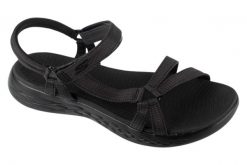 Sandały damskie, On the GO 600 - Brilliancy. Czarne sandały Skechers, bez wzorów, z materiału, sportowe, bez obcasa, bez zapięcia. Za 189.99 zł.