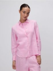 Lniana koszula - różowy. Czerwone koszule Reserved, l, bez wzorów, z tkaniny, bez kołnierzyka, bez ramiączek. Za 149.99 zł.