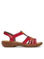 Rieker Sandały 60804-33 Czerwony. Czerwone sandały Rieker, bez wzorów, z syntetyku, bez obcasa, na płaskiej podeszwie, bez zapięcia. Za 289.99 zł.