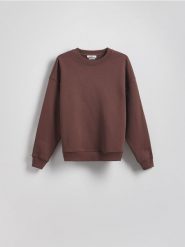 Bawełniana bluza - ciemnobrązowy. Brązowe bluzy Reserved, l, bez wzorów, z bawełny, bez ramiączek, bez kaptura. W wyprzedaży za 89.99 zł.