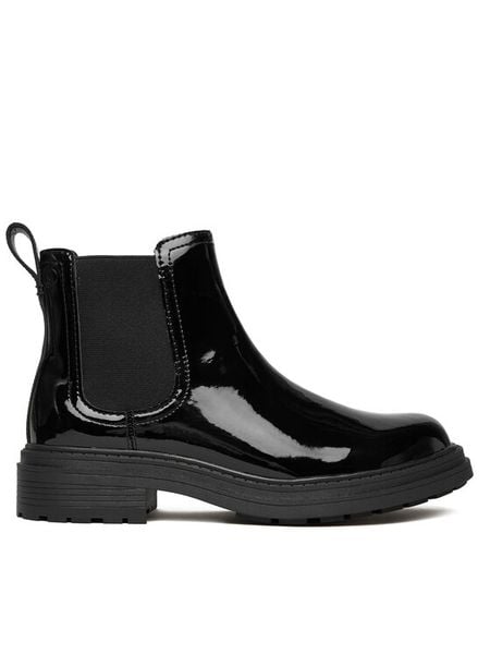 Clarks Sztyblety Orinoco3 Lane 26184623 Czarny. Czarne botki Clarks, bez wzorów, z lakierowanej skóry, bez obcasa, na płaskiej podeszwie, bez zapięcia. Za 479.99 zł.