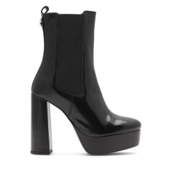 Botki Eva Minge. Czarne botki Eva Minge, bez wzorów, bez obcasa, na słupku, bez zapięcia. Za 479.00 zł.