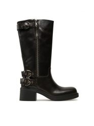 PINKO Kozaki Alys 04 SD0153 P056 Czarny. Czarne kozaki Pinko, bez wzorów, ze skóry, bez obcasa, na słupku, bez zapięcia. Za 1,749.00 zł.