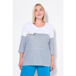 Damskie Bluzka pasy papierowa łódka dekolt łódkowy rękawy 3/4. Białe bluzki Ulla Popken, plus size, bez wzorów, z bawełny, bez kołnierzyka, plus size, bez ramiączek. W wyprzedaży za 111.99 zł.