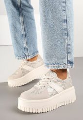 Beżowe Sneakersy w Stylu Tenisówek na Platformie z Tłoczeniami Ozdobione Wężowym Printem Firreis. Brązowe kombinezony Born2be, bez wzorów, z jeansu, casualowe, bez kołnierzyka, bez ramiączek. W wyprzedaży za 76.49 zł.