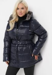 Granatowa Dwustronna Kurtka Pikowana z Kapturem Mangani. Niebieskie kurtki Born2be, l, bez wzorów, z jeansu, z kapturem. Za 149.99 zł.