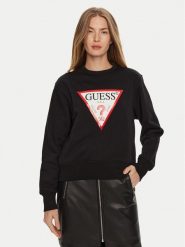 Guess Bluza W2YQ16 KBA11 Czarny Regular Fit. Czarne bluzy Guess, m, z aplikacjami, z bawełny, bez kaptura. Za 169.99 zł.