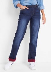 Dżinsy ocieplane Straight, mid waist. Niebieskie jeansy bonprix, bez wzorów, z jeansu. Za 179.99 zł.