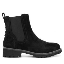 Botki JENNY. Czarne botki Jenny, bez wzorów, bez obcasa, na płaskiej podeszwie, bez zapięcia. Za 179.99 zł.