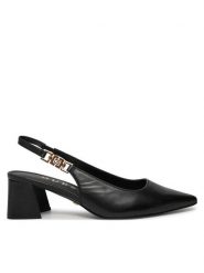 Guess Sandały FLPZA3 LEA05 Czarny. Czarne sandały Guess, z aplikacjami, ze skóry, bez obcasa, na słupku, bez zapięcia. Za 699.99 zł.