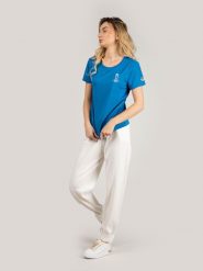 North Sails X Prada T-shirt "Foehn" | 45 2505 000 | T-shirt Foehn | Kobieta | Niebieski. Niebieskie t-shirty North Sails, xxs, z aplikacjami, z poliesteru, bez kołnierzyka, bez ramiączek. W wyprzedaży za 199.00 zł.