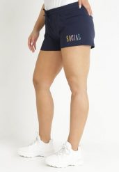 Granatowe Dresowe Szorty z Gumką i Sznurkiem w Pasie z Bawełny Lyrica. Niebieskie szorty Born2be, bez wzorów, z bawełny, na fitness i siłownię. Za 69.99 zł.