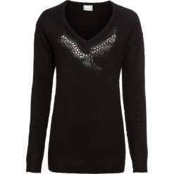 Sweter z aplikacją ze sztrasów bonprix czarny. Swetry marki INESIS. Za 59.99 zł.
